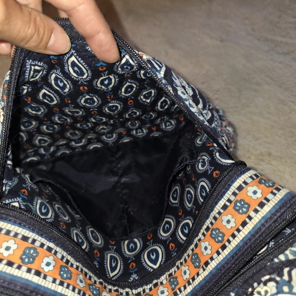 Vera Bradley 3 Zip Crossbody Purse/Bag Blue and Orange Retired Design - Picture 9 of 11